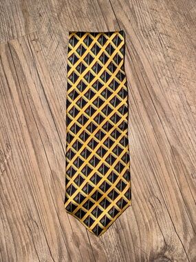 Vintage Robert Talbott for Frank Stella MustardGeometric Pattern Men's Tie